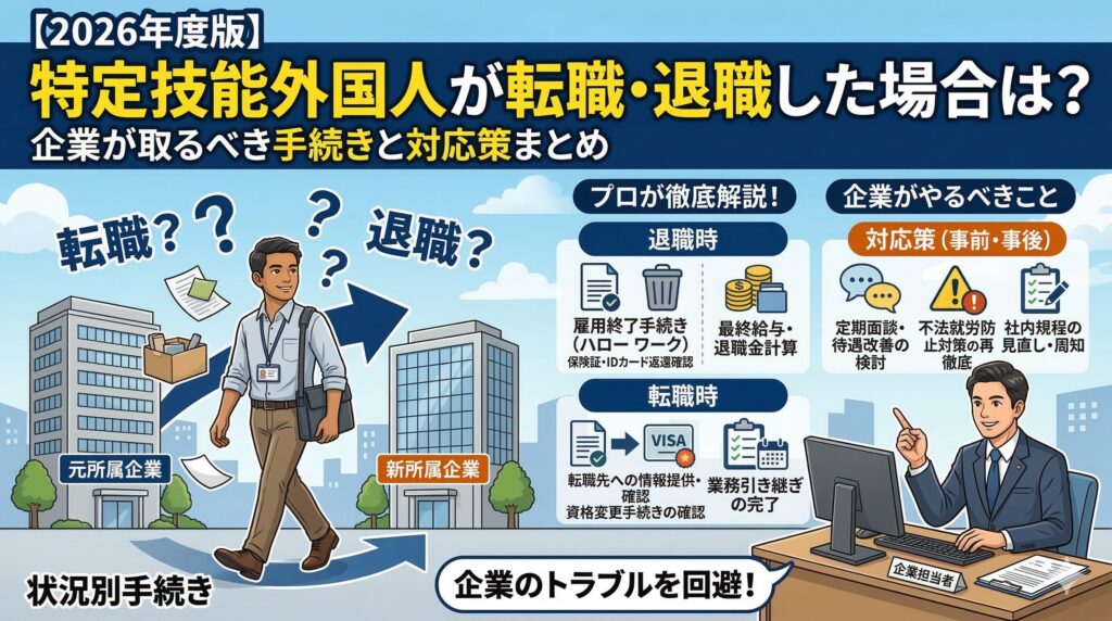 特定技能外国人が転職・退職した場合は？企業が取るべき手続きと対応策まとめ【2026年度版】